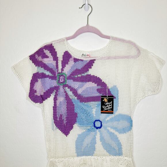 Lim's Vintage Hand Crocheted Island Flower Maxi Skirt Two Piece Set White Small - Picture 2 of 8